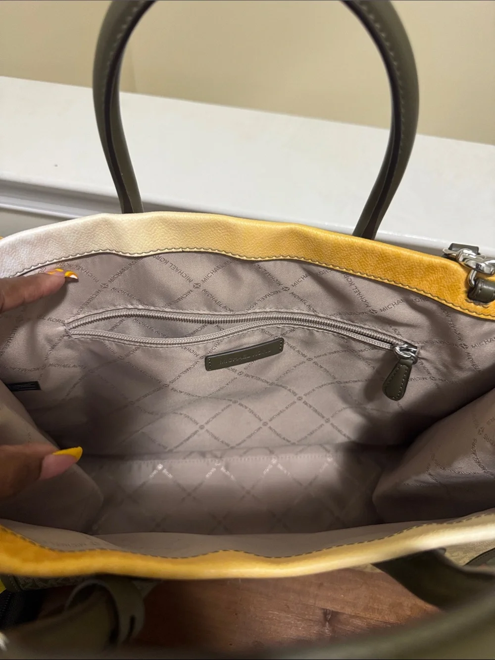 Michael Kors Gradient Olive and Gold Signature Tote with Matching Wristlet